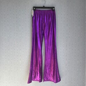 NWT IBTOM Castle Flare Pants Women's M Metallic Purple Bell Bottom Disco Rave
